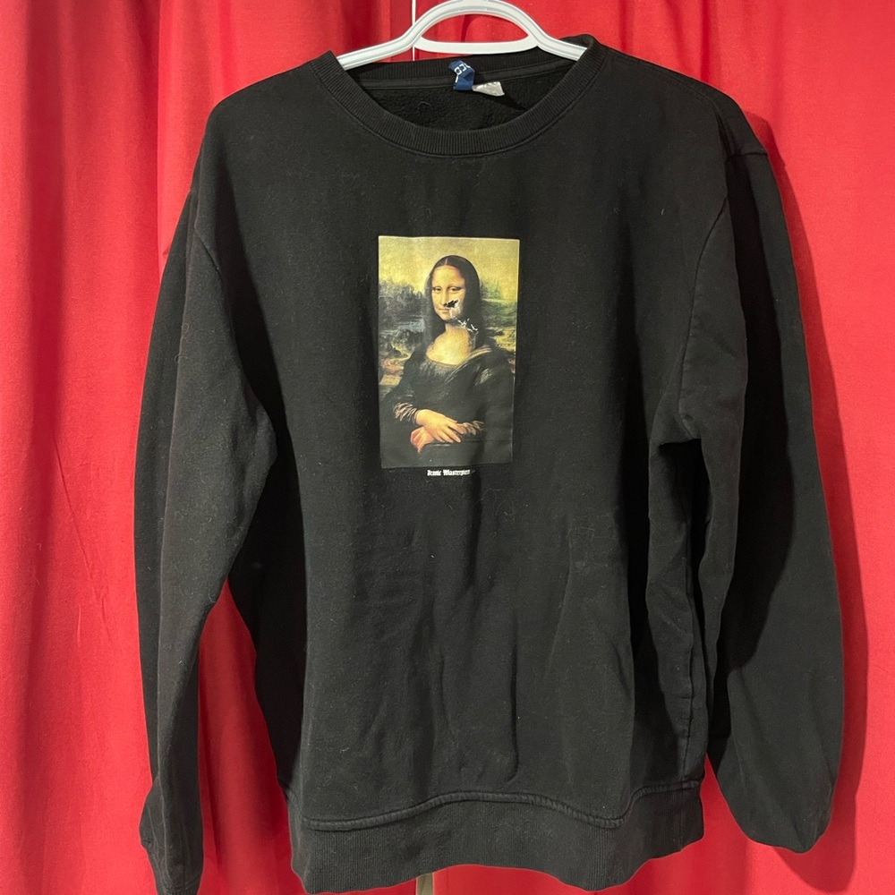 Divided Black Crewneck Sweater with Mona Lisa Print